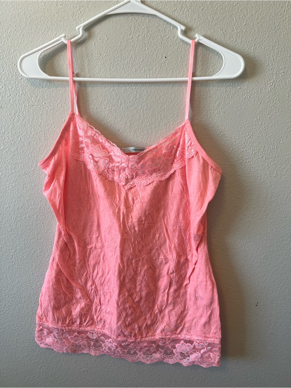 Y2K Vintage Lace Trim Crinkle Camisole Maurices V-Neck 2000s Preppy Layering